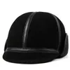 ボールキャップx7004本物の革の温かいフリース帽子冬の耳節保護ベレーキャップダック舌キャップナチュラルスキン野球キャップシープスキンバケット230303