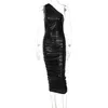 Casual Dresses 20222 Frühling Frauen Sexy PU Leder Kleid Elegante Formale Party Büro Dame Midi Kleid V-ausschnitt Zipper Schwarz Strap Clubwear m0585 Z0216