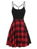 Casual jurken Casual jurk 3xl Tartan Plaid Panel Crisscross Cami Een lijn jurk mouwloze hoge taille mini feestjurk Z0216