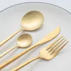 Gold Cutlery Set Stainless Steel Gold Tableware Fork Knives Spoons Dinnerware teel Cutlery Complete with Tea Fork