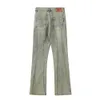 Calça jeans listrada amarela lavada masculina e feminina reta casual cargos Hip Hop calças largas jeans274r