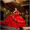 araba dvr quinceanera elbiseler vintage tatlım kırmızı altın nakış balo elbisesi saten fırfırlar dantel yukarı taban uzunluğu vestido de festa tatlı 16 dr dha9y