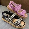 sandały na platformie damskie sandały z plecionej liny markowe luksusowe najwyższej jakości płaskie sandały na platformie beżowe letnie plażowe z pudełkiem kamelia sandały z konopi słoma
