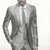 Мужские костюмы Blazers Silver Grey Satin Wedding Men Suit Formal Skinny Styly Blazer Party Party Tuxedo 3 штука Vestidos Mens Suits 230303