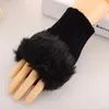 Cinq doigts gants gants femmes décontractées fourrure fausse en tricot doux coton hivernal tricot-tricot chaud mittens poignets