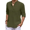 Mężczyzn Casual koszulki S Linen Long Rleeve V Neck t Solidny kolor guziki jogi jogi