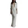 Casual Dresses Women Ethnic Deep V Loose Solid Color Three Quarter Sleeve Maxi Dress S-3XL 3 Colorscasual