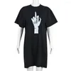 Casual Kleider Xiktop Skelett Grafik T-shirt Kleid Damen Schwarz Lose Kurzarm Mini Streetwear Gothic Punk Kleidung Großhandel