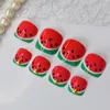 False Nails Sweet Watermelon Summer Fake Toenails Stick On For Foot Artificial Acrylic Toes With Design 24pcs