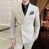 Herenpakken Blazers Boutique Pak Vestbroeken Heren Fashion Business Gentleman Slim Double Breasted Casual Formal Drieled Dordelige Pak 230303