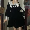 Casual Kleider Kawaii Bogen Kleid Frauen Japanische Adrette Langarm Mini Schwarz Gothic Vintage Lolita Outfits Süße Streetwear