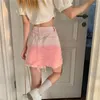 Юбки модные градиент джинсовая джинсовая женщина с высокой талией мини -юбка женская розовая синяя пленка лето