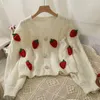 Maglieria da donna Cardigan stile dolce Tridimensionale fragola allentato sottile monopetto maglione da donna a maniche lunghe Sueter Mujer