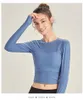 Sports quick-drying T-shirt top women's long-sleeved yoga clothes pure sunscreen color breathable fitness clothes crop round leading step fitness top