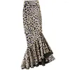 Kjolar oregelbundna leopard sammet trumpet kjol kvinnor höst vinter hög midjepaket höft