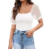 Koszulki damskie damskie kropki kropka Puff Short Sleeve koszulka kwadratowa szyja żebrowana bodycon pullover top