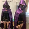 Anime Costumes Teen Titans Super Hero Raven Cosplay Come Women Black Bodysuit Purple Coaked Cloak Jumpsuits Halloween impreza Come Suit Z0301