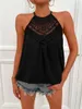 Женские блузки летняя блузка Женщины без рукавов Camisole Sexy Lace Hollow Out Patchwork свободные черные розовые рубашки дамы танк пляж Top 2023