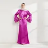 Ethnic Clothing Robe Femme Musulmane 2023 Ruffle Sleeve Middle East Arab Fashion Pärled Runda hals Loose Dress Abayas For Women