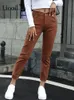 Women's Jeans Liooil Streetwear Cotton Elastic Waist Brown Jean Pants Women Denim Trousers With Pockets Spring Womens Stretch Sexy Jeans 230303