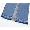 Skirts TRAF Denim Long for Women Blue High Waist Woman Fashion 2023 Faded Slit Maxi Spring Button 230302
