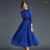 Casual Dresses 2023 Elegant Vintage Long Robe Lace Dress Women Plus Szie 5xl Crochet Hollow Out Sexy Club Evening Party