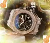 Alle Zifferblätter berühmte Herren Stoppwatch Uhren Diamanten Ring Voll funktionaler Uhr Gummi Edelstahlgürtel Quarz Kalender Regenbogen Lünette Super Watch Geschenke