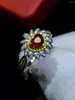 Klusterringar Pure 18K White Gold Real Natural 0,82ct Pigeon Blood Red Ruby Diamond Wedding Engagement Kvinna för kvinnor Finring