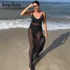 الفساتين غير الرسمية Hawthaw Women Autumn Summer Polka Dot Dotless Seblesses See Through Black Long Dress Sundress 2021 Fall Clothes streetwear Z0216