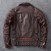 Giacca da moto nera in pelle maschile uomo naturale genuina vera vasca slim fit vintage marrone maschile giacche da pilota