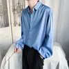 Mężczyzn Casual Shirts Męs Mężczyzna wielka moda luźna cała dopasowanie jedwabiu lodowego czysty biały czarny z garniturem nastolatkiem na zewnątrz zużycie 230302