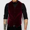 Herenpakken blazers bordeaux fluweelvest voor mannen pak v nek single breasted een stuk casual mannelijke waastcoat modejas