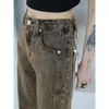 Women's Jeans Brown Summer Womans Jeans High Waist Denim Trouser Baggy Streetwear Arc Design Ladies Vintage Wide Leg Straight Loose Jean Pants 230303