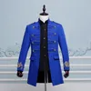 Herrdräkter blazers äkta 2023 män dubbelbröst England stil lång smal passform blazer design bröllop brudgummen jacka mens scen slitage