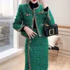 Zweiteiliger Kleid Net rotes Göttin Fan Temperament elegante zweiteilige Mode Frauen Grüne glänzende Mantel schlanker Rockanzug Frauen 230302