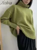 Camiscedores femininos inverno quente branco de tamanho grande camisola de gola alta feminino pulôver verde sweater feminino casual sweater solto mulheres gola alta 230303