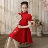 فساتين فتاة الصيف تشيباو الأميرة الأحمر القطن النمط الصيني الاطفال شيونغسام فستان للبنات ملابس الأطفال 7 8 9 11 12 سنة من العمر
