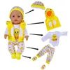 Vestuário de vestuário para bonecas de 43-45 cm de atacado de 17 polegadas de 17 polegadas de pato de 17 polegadas, traje de traje de bebê nascida no festival de aniversário americano