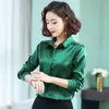 TingYiLi Groen Roze Satijnen Blouse Lente Zomer Vrouwen Blouse Shirts Koreaanse Elegant Office Dames Lange Mouw Tops 230303