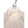 Robes de fille Robes de filles pour enfants robe de princesse jeune fille perles plaine Bowknot Tulle robes de bal infantile élégant fête robes robes W0224