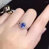 Anelli a grappolo Anello con tanzanite naturale e vera moda S925 in argento sterling intarsiato