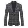 Men's Suits British Men's Blazer Jacket Plaid Suit Coat Male Slim Fit Dress Prom Tops Clothes Man Spring Autumn Casual Blazers For Men