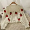 Maglieria da donna Cardigan stile dolce Tridimensionale fragola allentato sottile monopetto maglione da donna a maniche lunghe Sueter Mujer