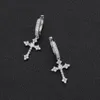 Jewelry earring dangle chandelier Silver needle inlaid with zirconium cross earrings Men's and women's earrings Street trendy hip-hop rap for men and women