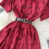 Casual Dresses Vintage Women Red Short Sleeved Maxi Dress 2023 Summer Polo Collar Floral Print Formal Party Midi Temperament Robes