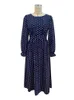 Casual jurken herfst winter polka dot jurk vrouwen elegante lange feesten dames blauwe mouw midi 2023