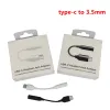 Adaptateur de câble pour écouteurs Type-C USB-C mâle à 3,5 mm Prise audio AUX femelle pour Samsung note 10 20 plus