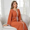 Etnik Giyim Wepbel Turuncu Ramazan Abaya Müslüman Elbise Kadınlar İslami Hijab Rhinestones Arapça Türkiye Kaftan Robe Maxi