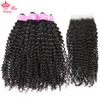 Pacotes de cabelos crus virgens e virgens brasileiros com fechamento de cor natural de cor de fechamento Curly Bundles 1b com encerramento de renda Frete grátis