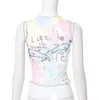 Sheer Crop Top Women's T-Shirt Girls 90s Sleeveless Mesh Tank Top Starfish Dolphin Graphic Print Summer Cami Vest Tee